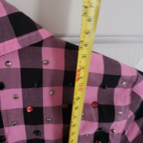 Vintage PINK VS Checkered Ruffled Rhinestones Dress Small - Picture 6 of 7